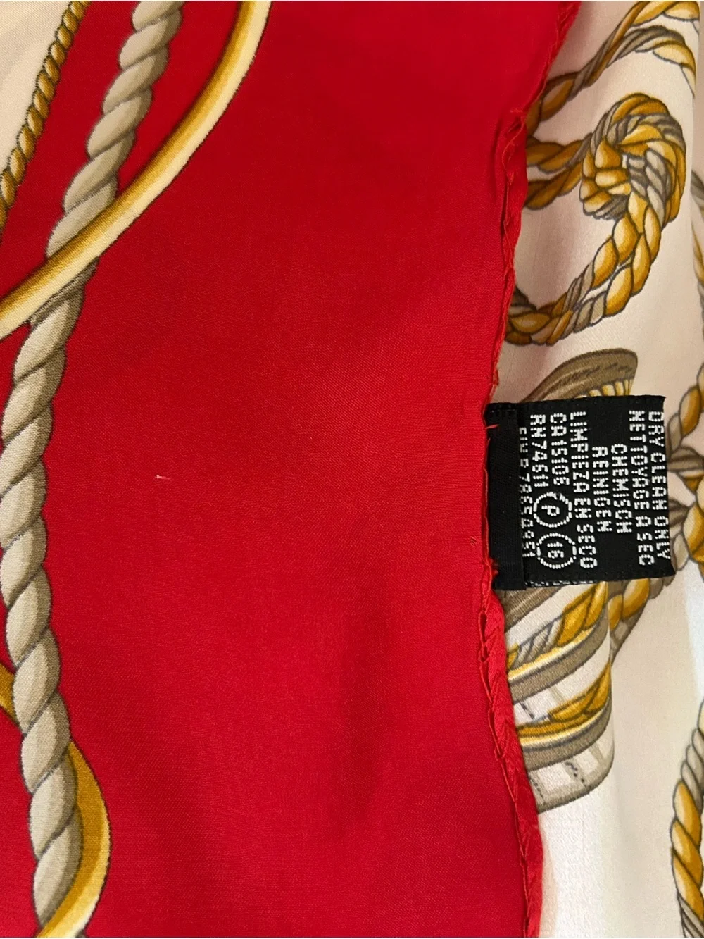 100% Silk Elegant Nautical Scarf in Red and Gold